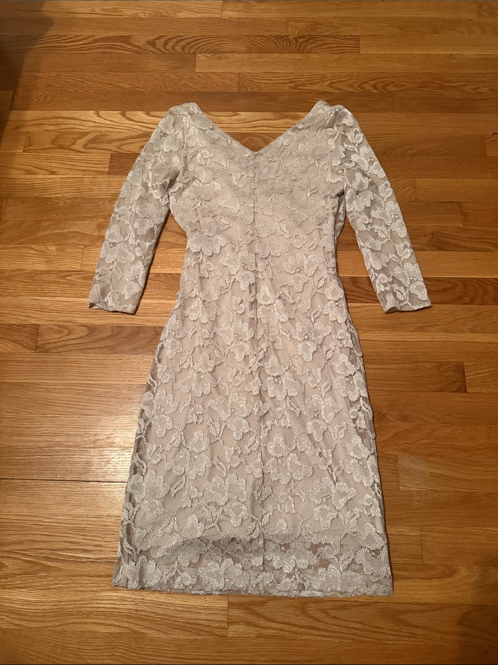 Lauren Ralph Lauren Ivory Lace Wrap-Style Long Sleeve Dress - Picture 7 of 9